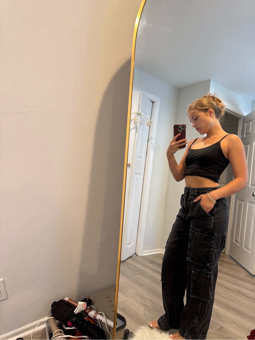 Denim Forum Black Cargo Wide-Leg Jeans